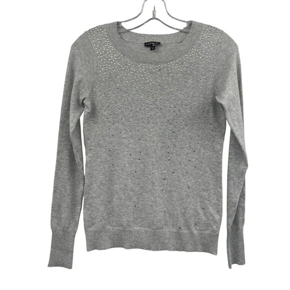 Express Womens Pullover Sweater Sequined Long Sleeve Gray Size XS - Picture 1 of 9